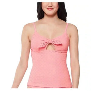 Jessica Simpson Fizz Sweet Tooth Solid Eyelet Tankini Womens Swim Top Size Large